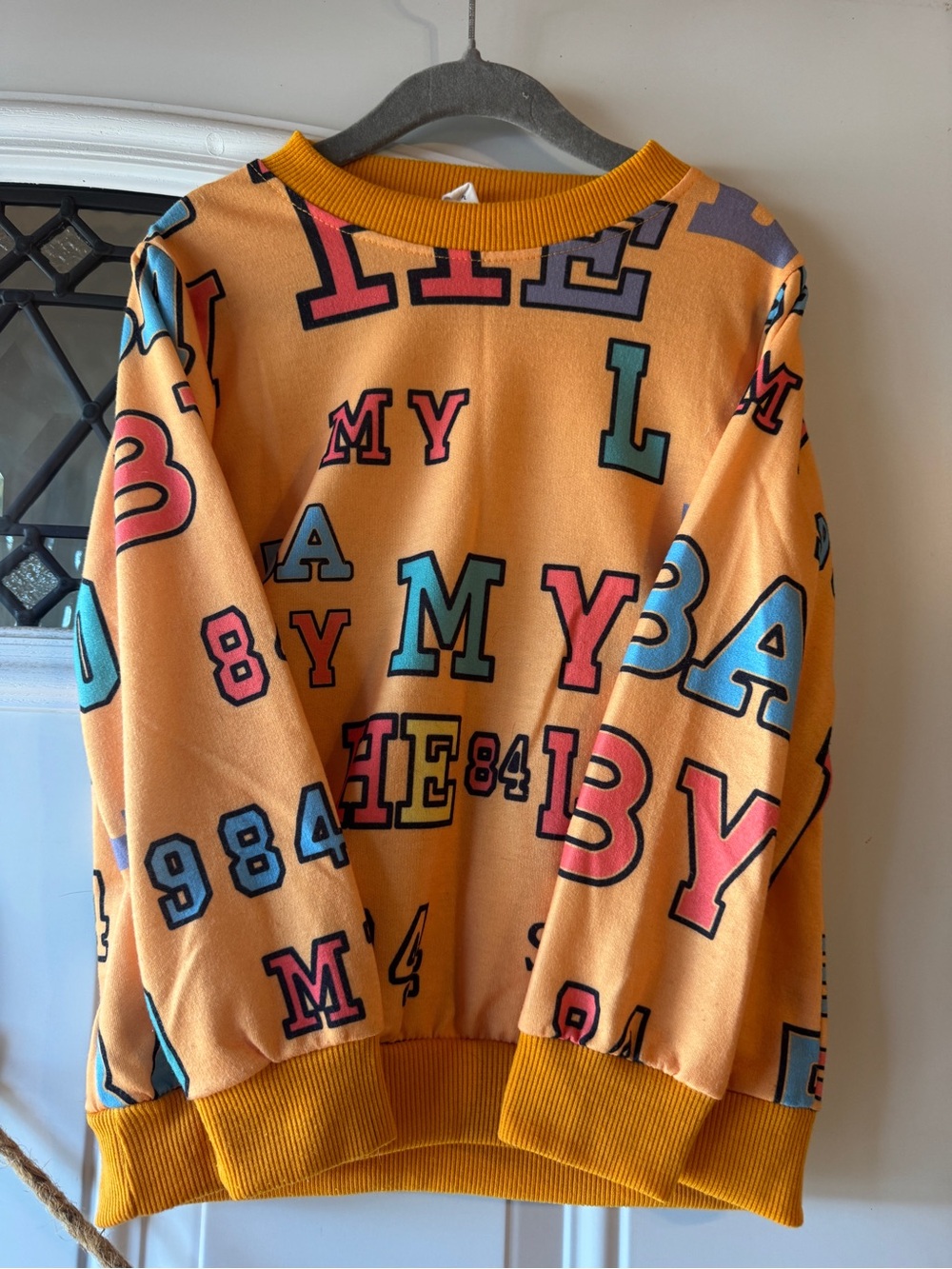 SHEIN Orange Letter & Number Print Pullover Sweater